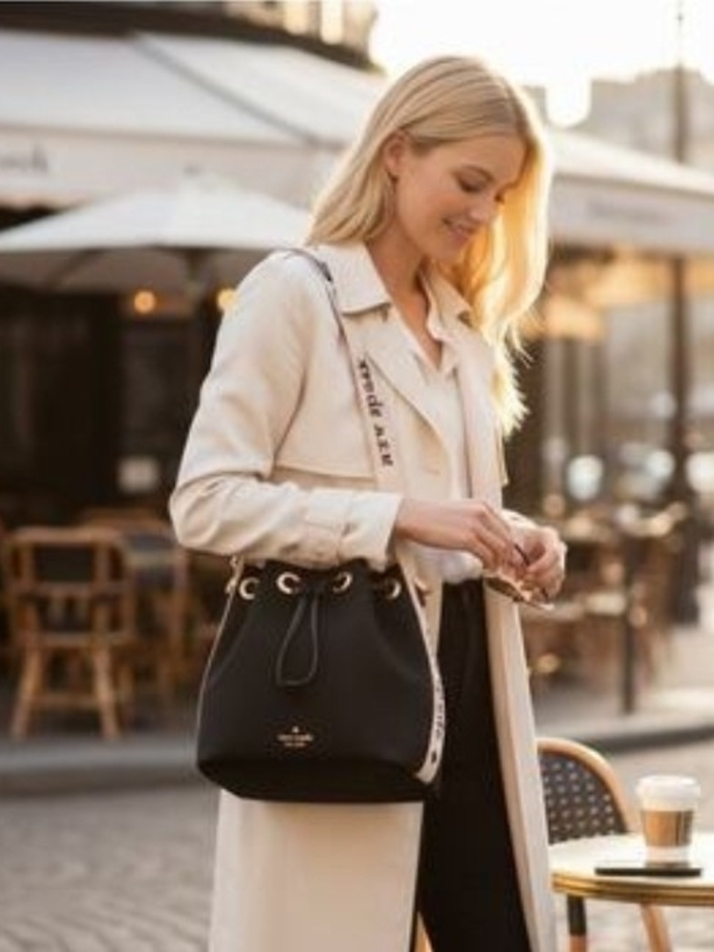 kate spade Black Canvas Bucket Bag with Cream Strap brand new - Picture 3 of 5